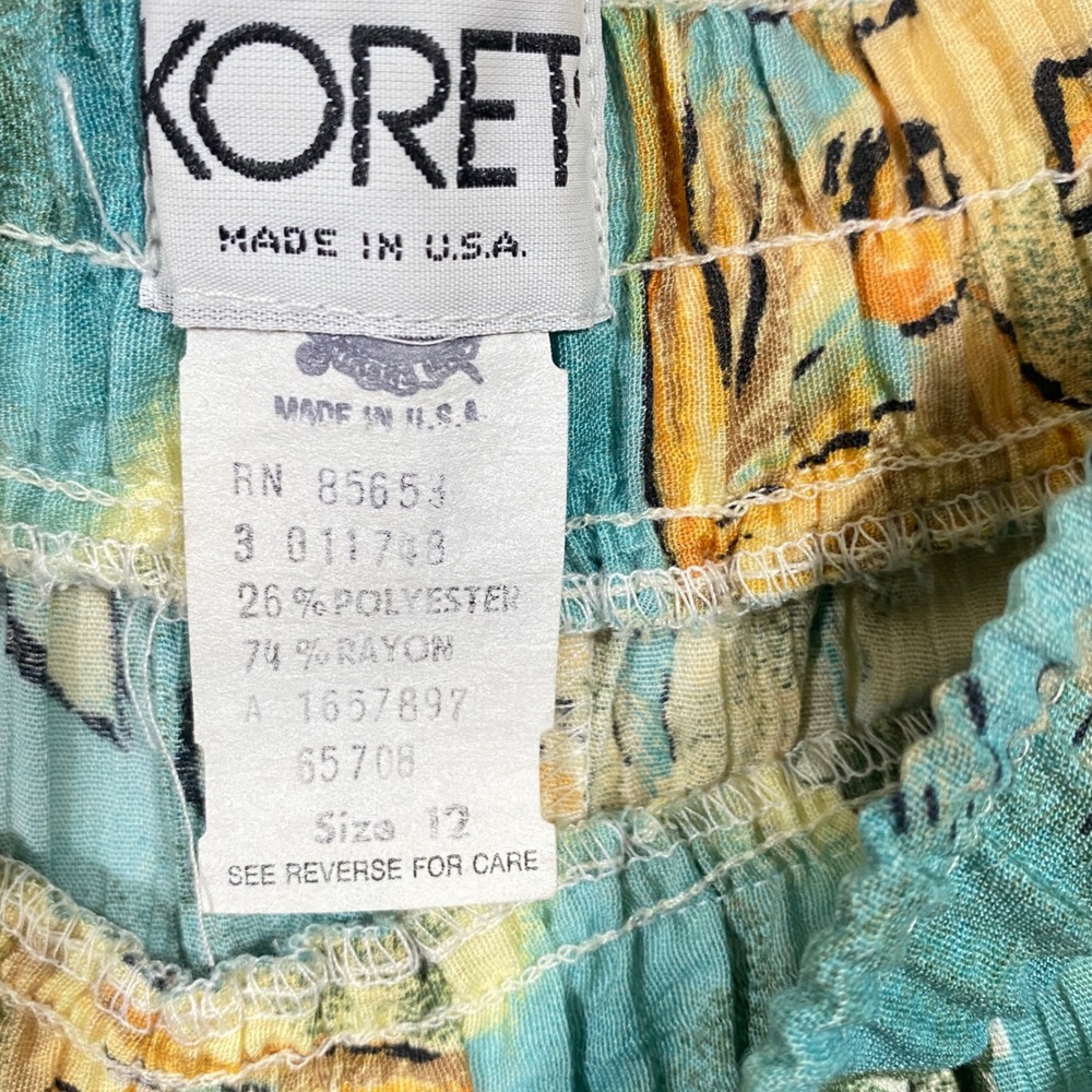 Koret Vintage Tropical Palazzo Pants Wide Leg Culottes Turquoise Size 12 Flowy - Picture 7 of 7